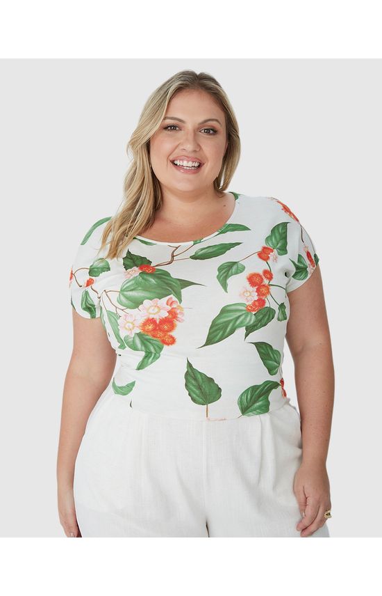 Blusa Feminina Plus Size Estampada Barra Mullet Em Viscose Stretch