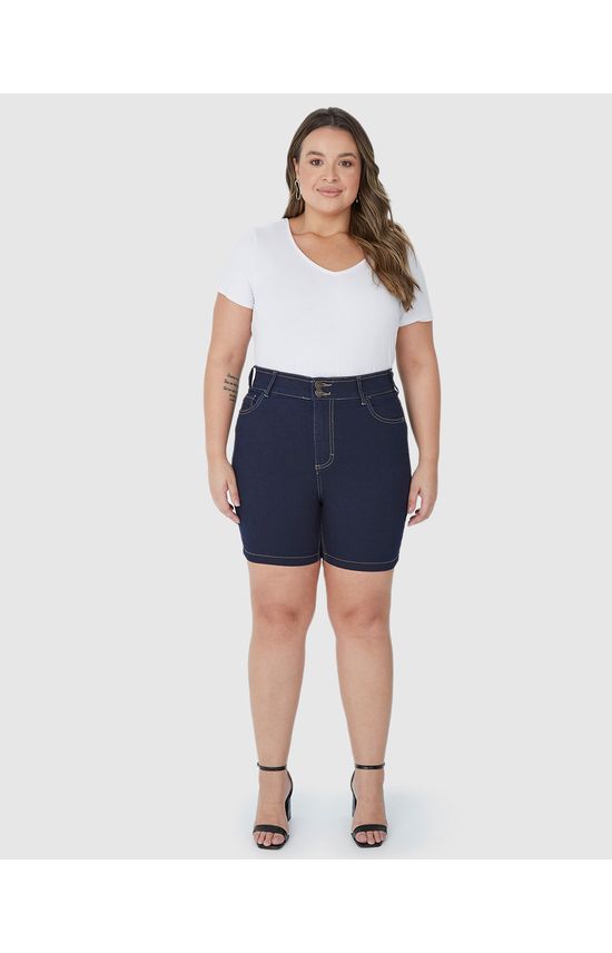 Bermuda Feminina Plus Size Comfort Cintura Média Em Jeans Com Elastano