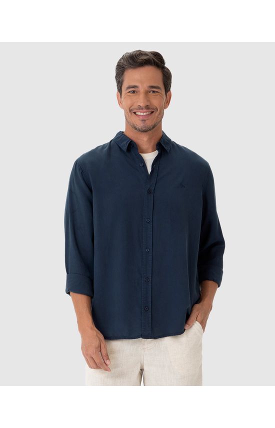 Camisa Masculina Regular Bordado Peitoral Em Liocel