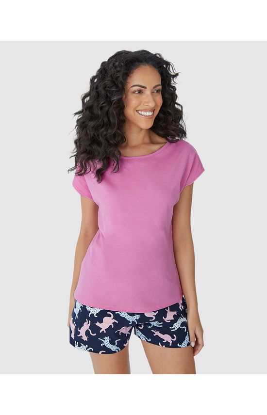 Pijama Feminino Shorts Estampado Cós Elástico Em Algodão