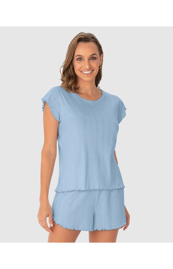 Pijama Feminino Costura Picot Em Malha Com Elastano