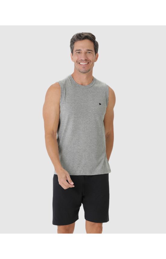 Pijama Masculino Regata Bordado Peitoral Em Algodão