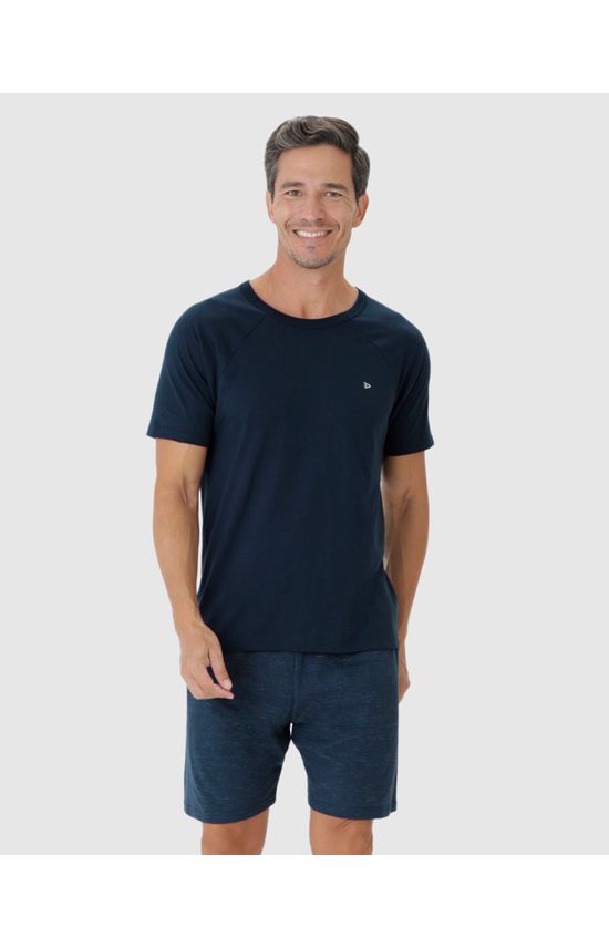 Pijama Masculino Camiseta Bordado Peitoral Em Algodão
