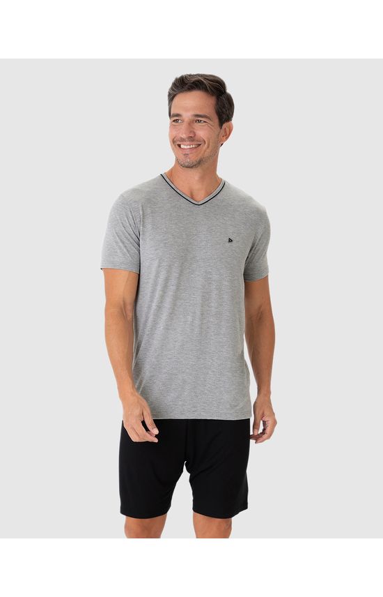 Pijama Masculino Camiseta Gola V Filete Em Viscose Stretch