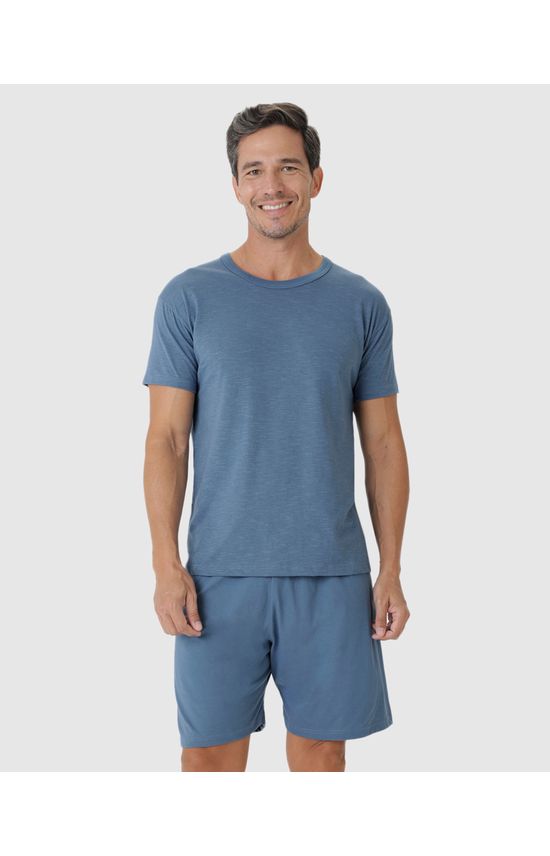 Pijama Masculino Camiseta Em Malha Listrada Eco