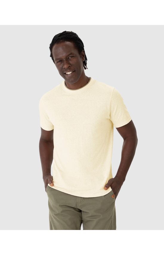 Camiseta Masculina Gola Dupla Em Malha Linho