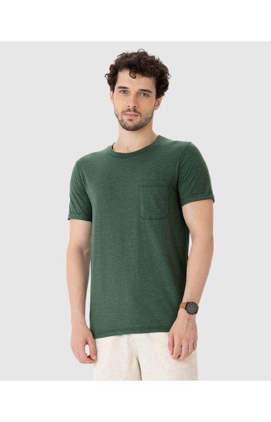 Camiseta Slim Masculina Bolso Peitoral Em Malha Mesclada