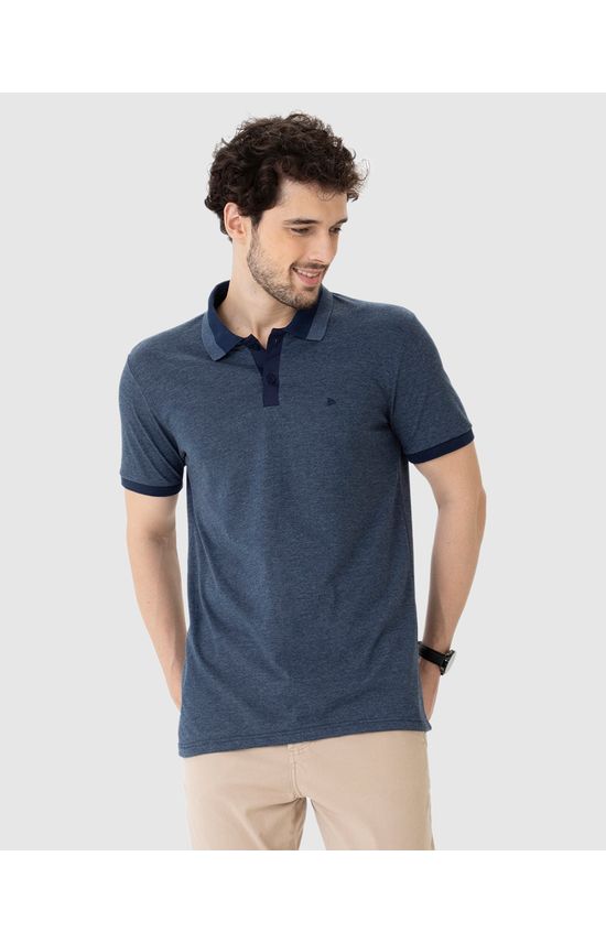 Camisa Polo Masculina Peitilho Frontal Em Malha Mesclada