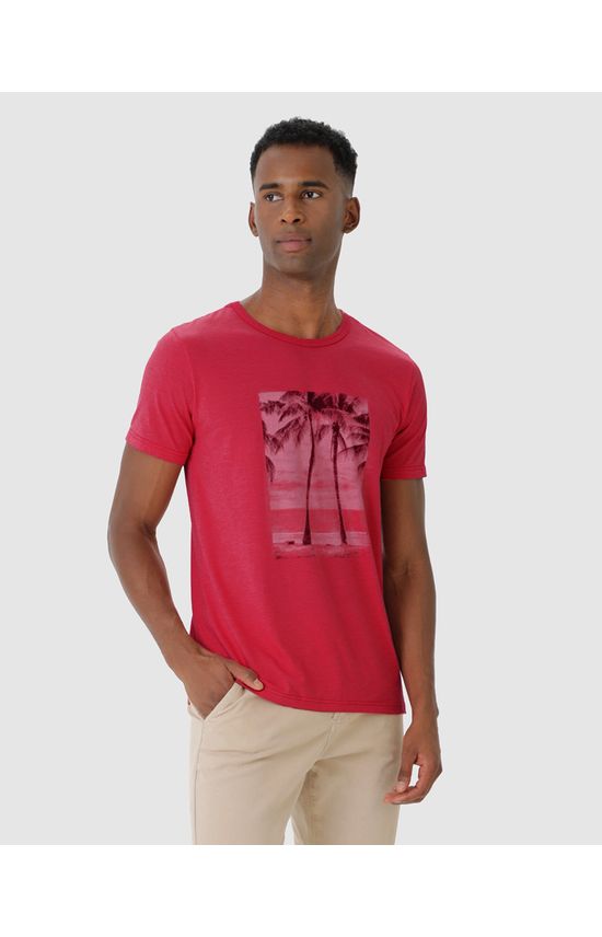 Camiseta Masculina Estampa Litoral Em Malha Mesclada