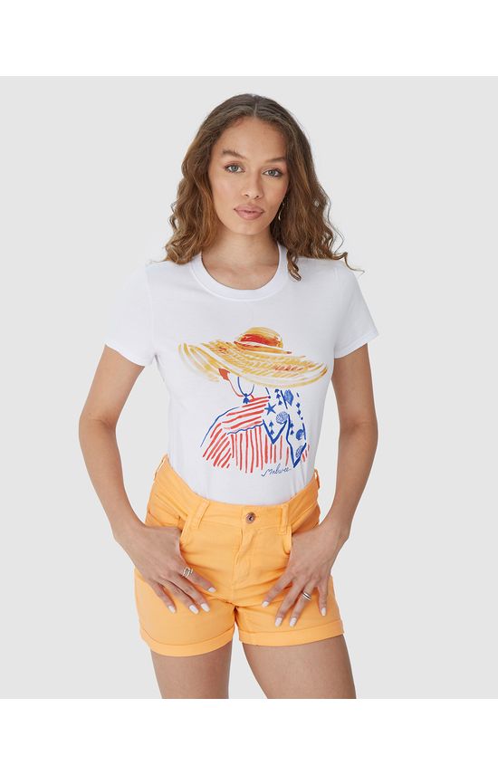 Camiseta Feminina Estampa Ilustrativa Em Algodão