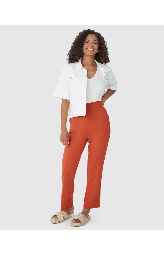 Calça Cigarrete Feminina Bolso Lateral Em Moletinho De Viscose