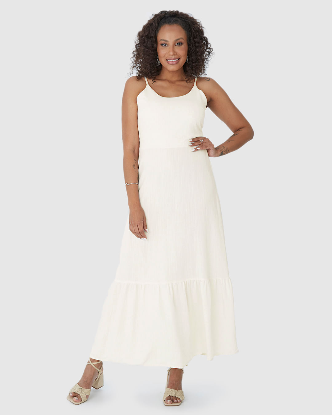 Vestido Longo Feminino Com Amarração Nas Costas Em Viscolinho - Imagem 6