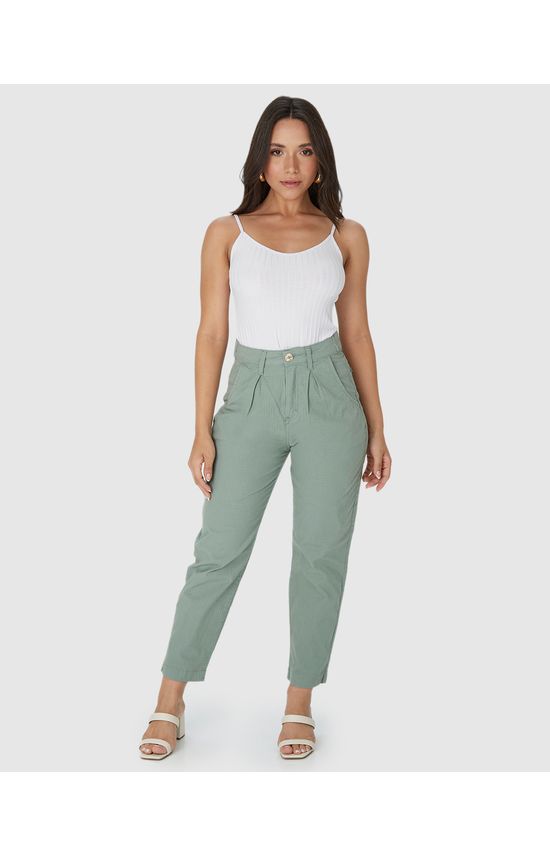 Calça Feminina Carrot Cropped Em Sarja Stretch Texturizada
