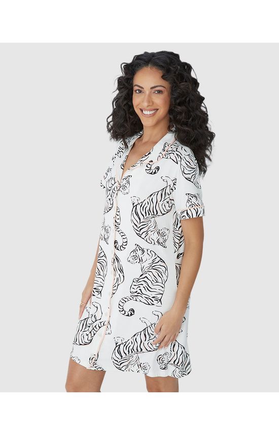 Camisola Americana Feminina Manga Curta Estampada Em Viscose Stretch