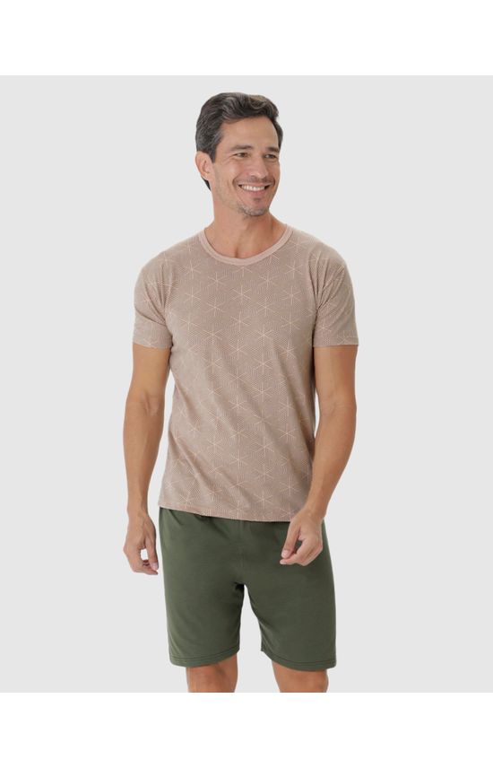 Pijama Masculino Camiseta Estampada Em Malha Mescla