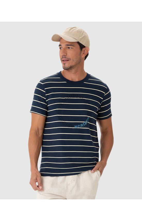 Camiseta Masculina Manga Curta Horizon Em Malha Listrada