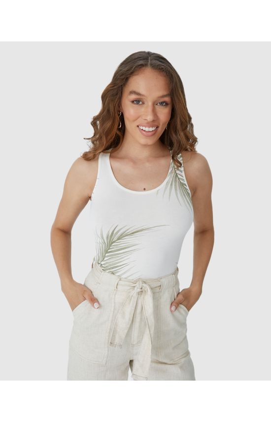 Regata Feminina Decote Redondo Estampada Em Viscose Stretch
