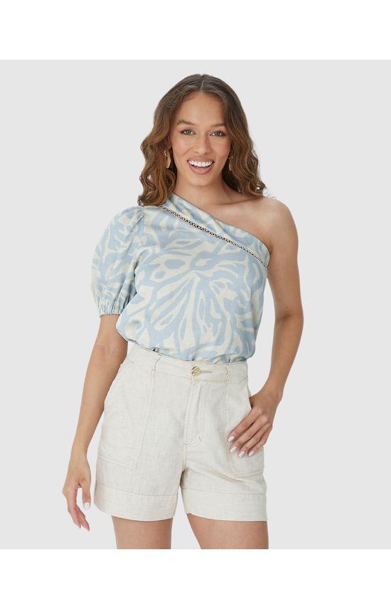 Blusa Feminina Estampada Decote Ombro Só Em Tecido Texturizado