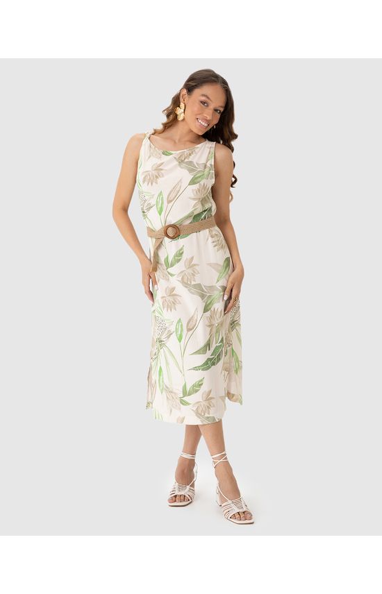 Vestido Reto Feminino Torção No Ombro Em Viscolinho