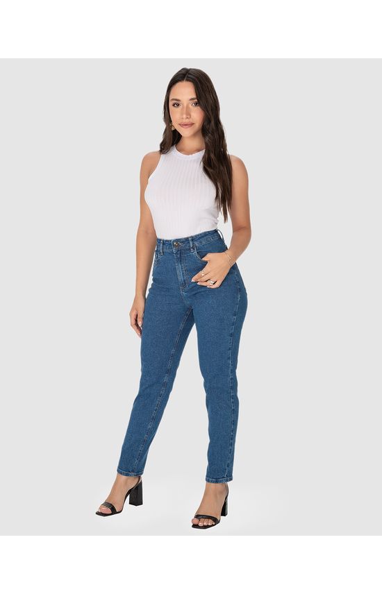 Calça Feminina Mom Cintura Alta Em Jeans Com Elastano