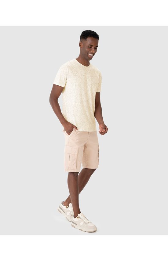 Camiseta Masculina Estampa Corrida Folhagem Em Malha Linho