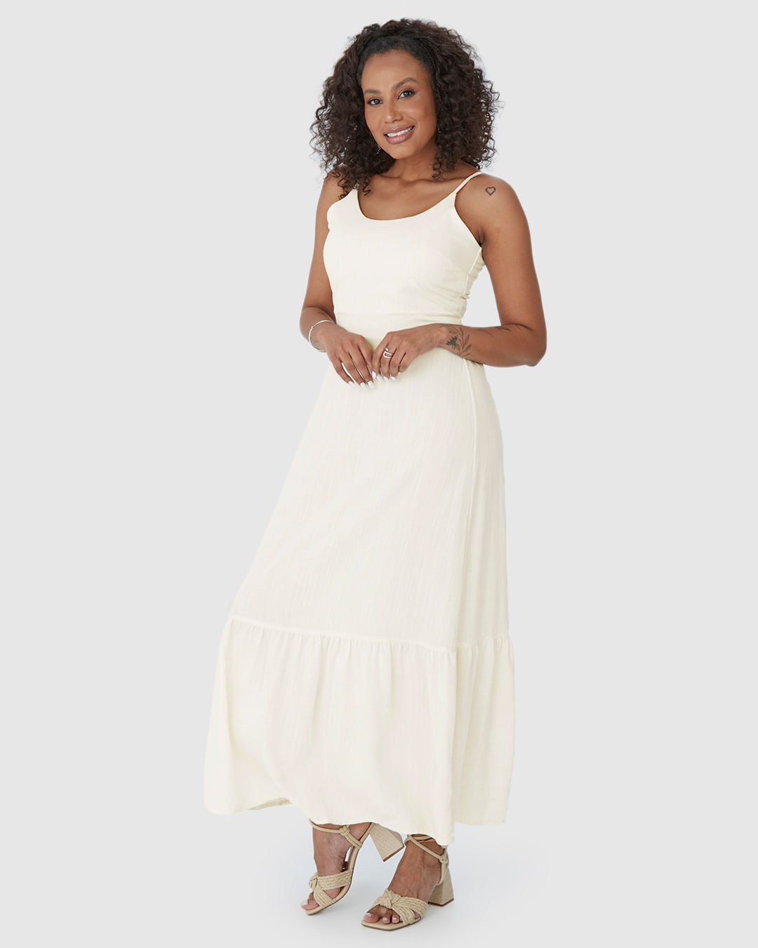 Vestido Longo Feminino Com Amarração Nas Costas Em Viscolinho - Imagem 7