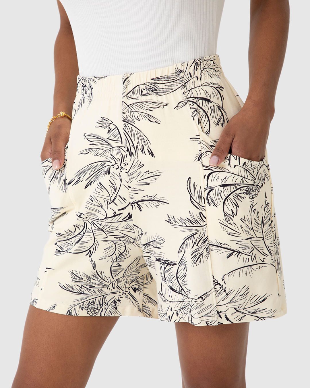 Shorts Alfaiataria Feminino Cós Elástico Em Moletinho De Viscose - Imagem 14