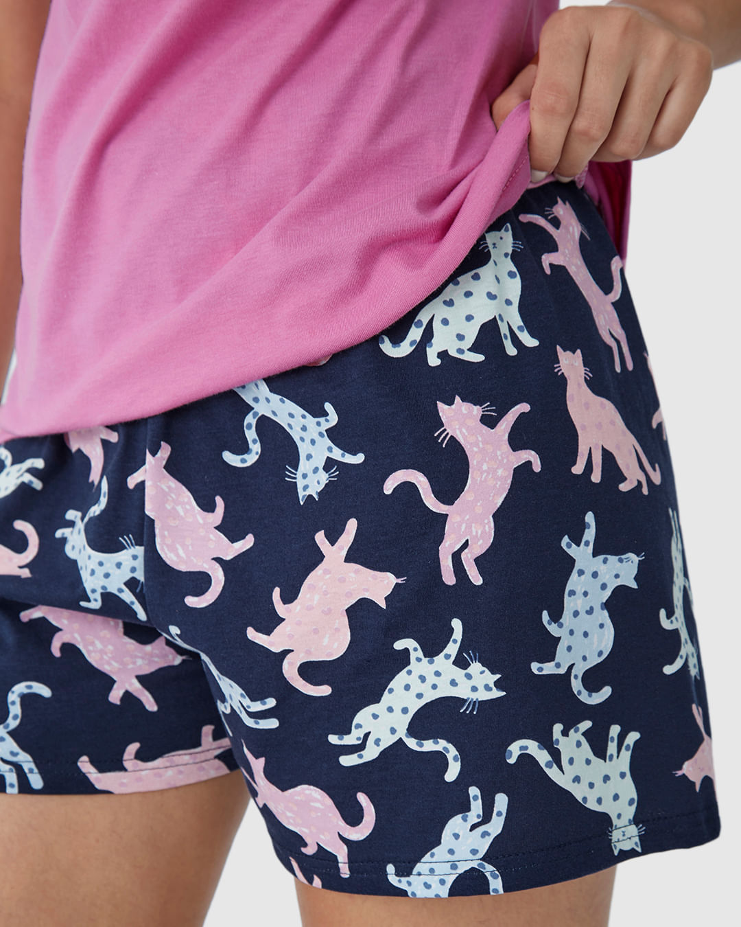 Pijama Feminino Shorts Estampado Cós Elástico Em Algodão - Imagem 13