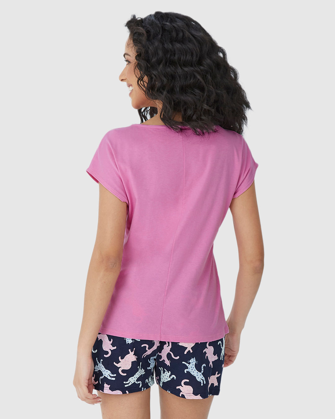 Pijama Feminino Shorts Estampado Cós Elástico Em Algodão - Imagem 5