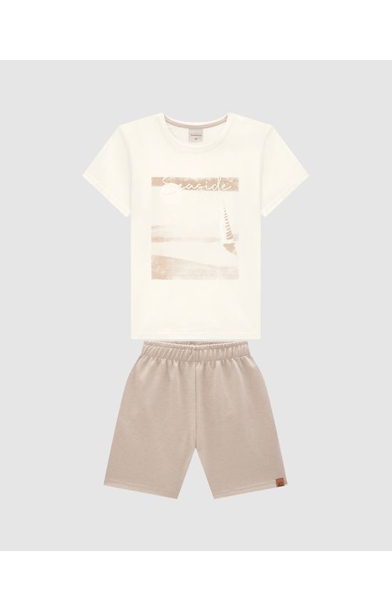 Conjunto Menino Camiseta Estampa Frontal Em Algodão - Carinhoso