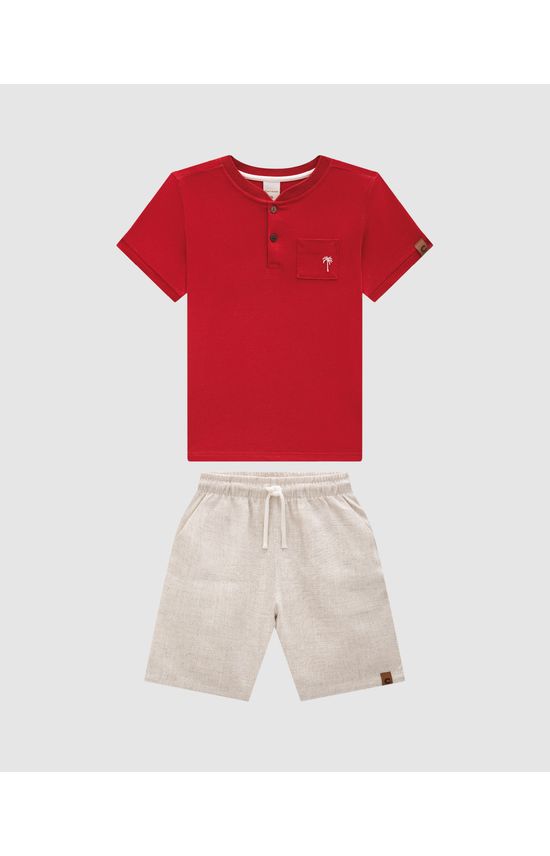 Conjunto Menino Bermuda Em Viscolinho Texturizado - Carinhoso
