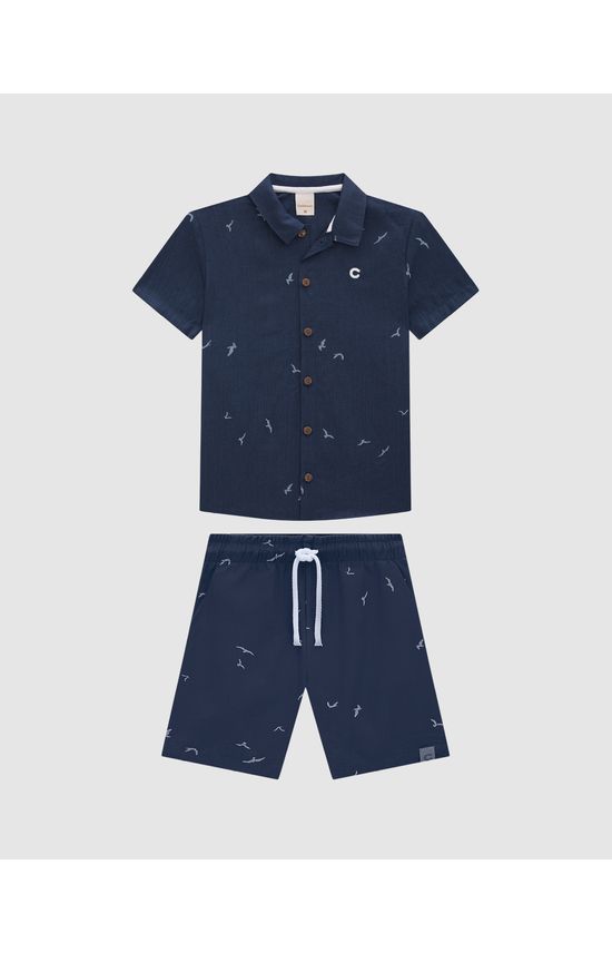 Conjunto Menino Com Estampa Em Viscolinho Texturizado - Carinhoso