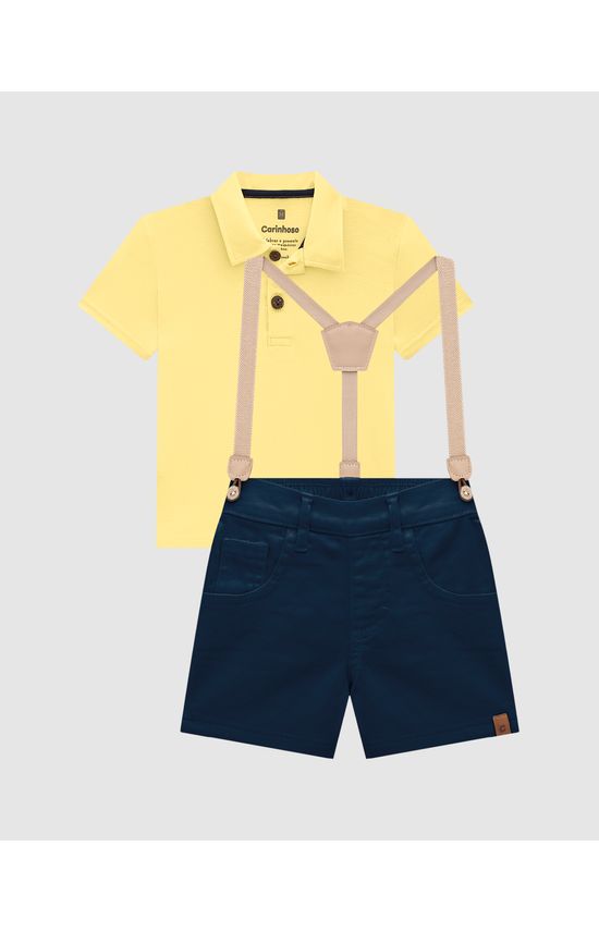 Conjunto Menino Camisa Polo E Bermuda Com Suspensório - Carinhoso