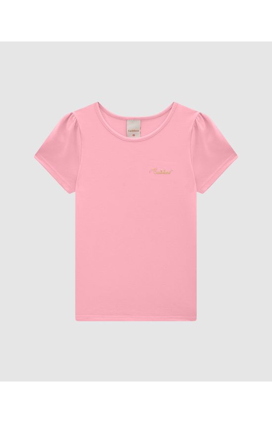 Blusa Menina Bordado No Peitoral Em Malha De Algodão - Carinhoso