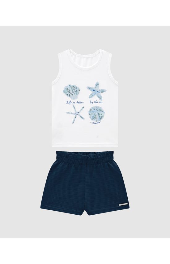 Conjunto Menina Regata Life Is Better By The Sea Em Algodão - Carinhoso