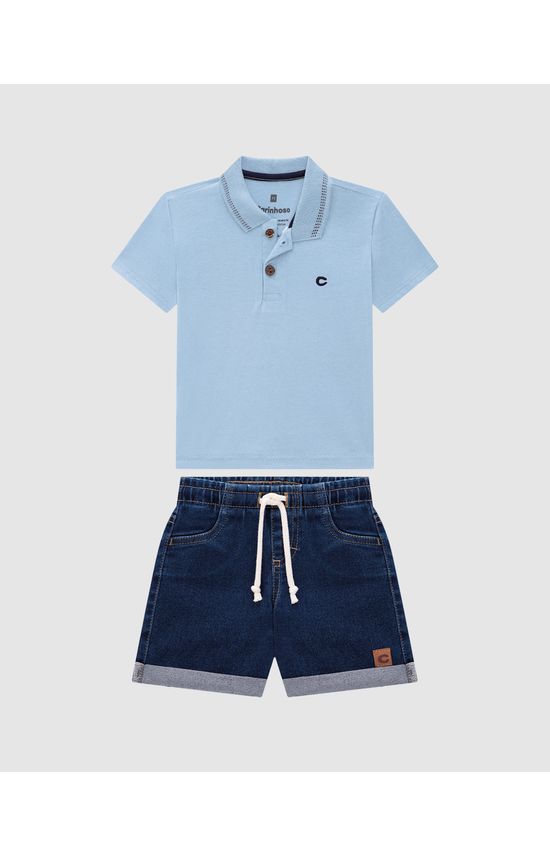 Conjunto Menino Camisa Polo Em Algodão - Carinhoso