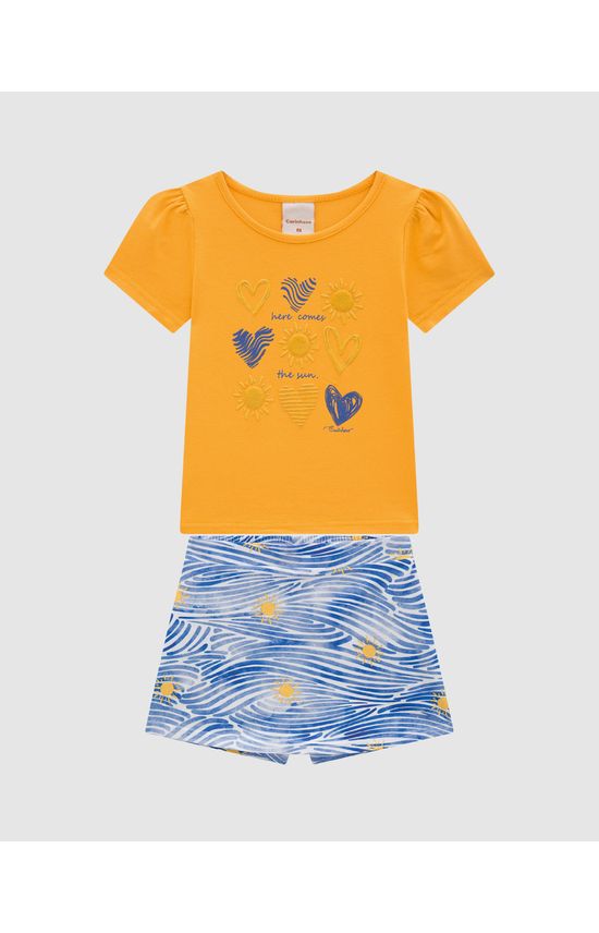 Conjunto Menina Blusa Estampa Efeito Dourado Em Algodão - Carinhoso
