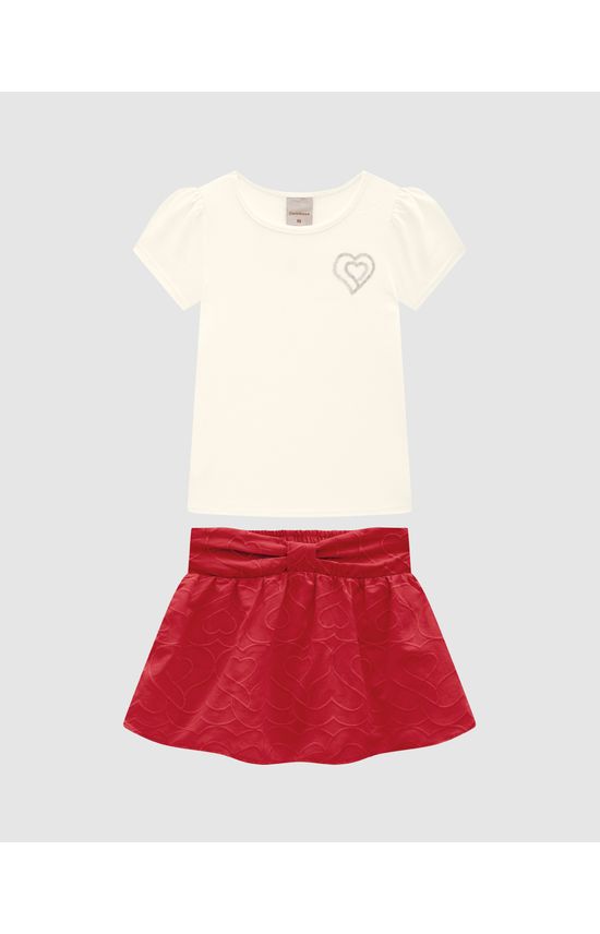 Conjunto Menina Blusa E Saia Bordada Em Algodão - Carinhoso