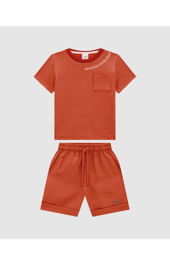 Conjunto Menino Bermuda Em Viscolinho Texturizado - Carinhoso