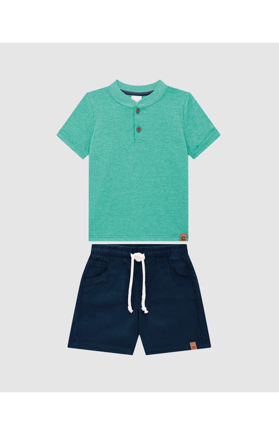 Conjunto Menino Camiseta Peitilho Frontal Em Malha Mesclada - Carinhoso