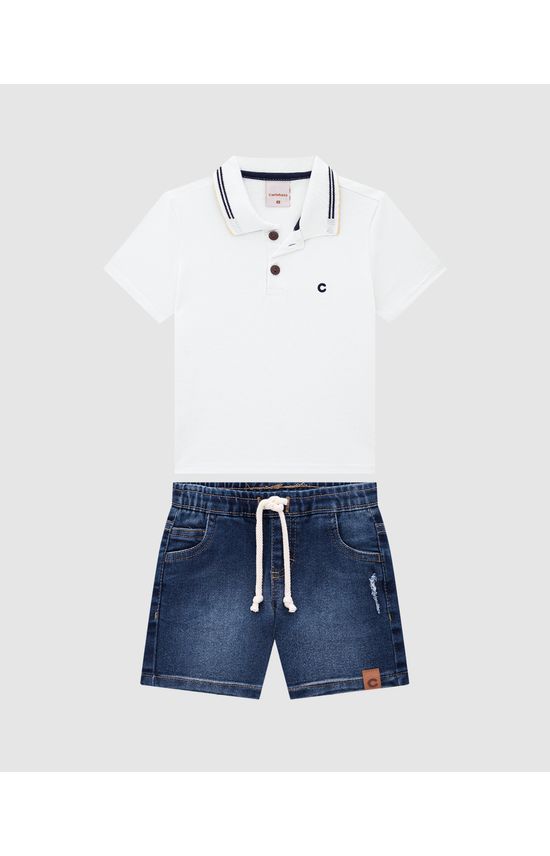 Conjunto Menino Camisa Polo E Bermuda Jeans Com Elastano - Carinhoso