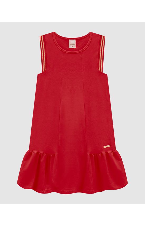 Vestido Menina Detalhe Retilínea Em Malha Algodão - Carinhoso