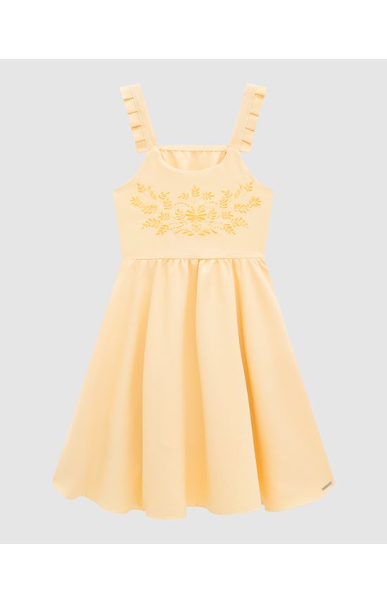 Vestido Menina Bordado No Busto Em Crepe - Carinhoso