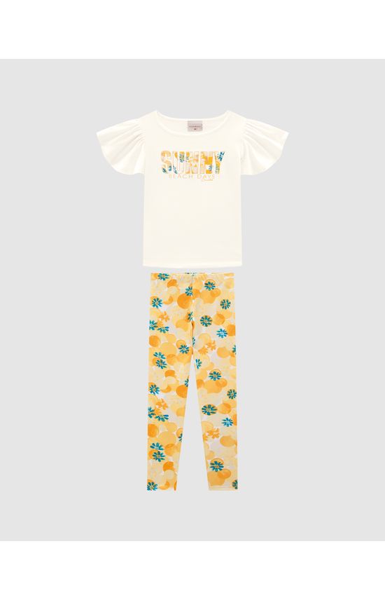 Conjunto Menina Blusa E Legging Estampada Em Algodão - Carinhoso