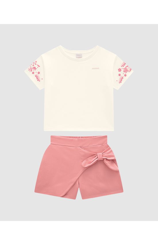 Conjunto Menina Blusa Estampa Na Manga Em Algodão - Carinhoso