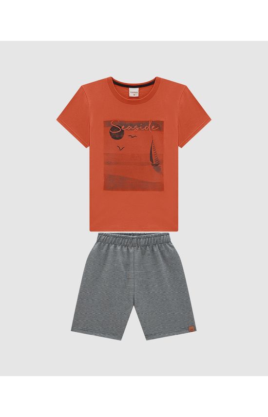 Conjunto Menino Camiseta Estampa Frontal Em Algodão - Carinhoso