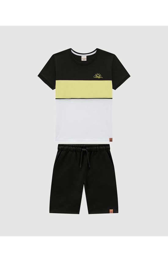 Conjunto Menino Camiseta Manga Retilínea Em Algodão - Carinhoso