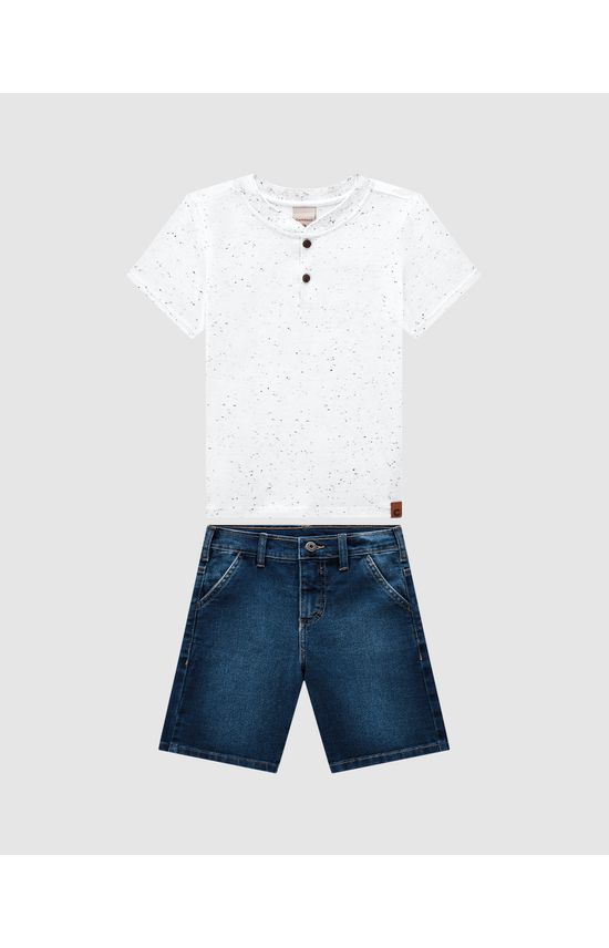 Conjunto Menino Camiseta Peitilho Botões Em Malha Botonê - Carinhoso