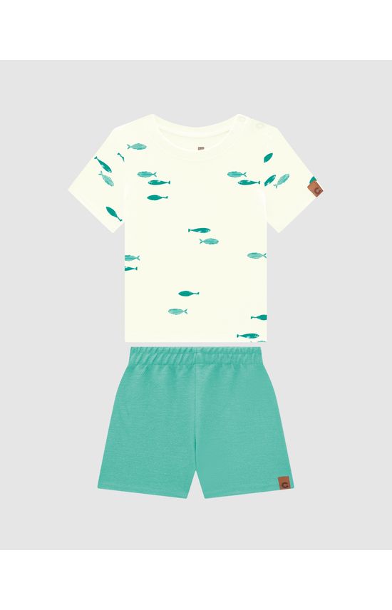 Conjunto Menino Estampa Peixes Em Algodão - Carinhoso