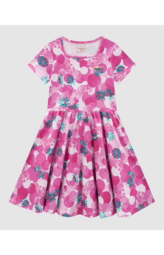 Vestido Menina Poá Floral Em Algodão - Carinhoso